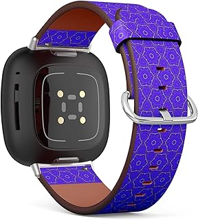 CJBROES Replacement Leather Watch Band, Compatible with Fitbit Versa 3 and Fitbit Sense of Wristband Bracelet Accessory - Geometric Ornament
