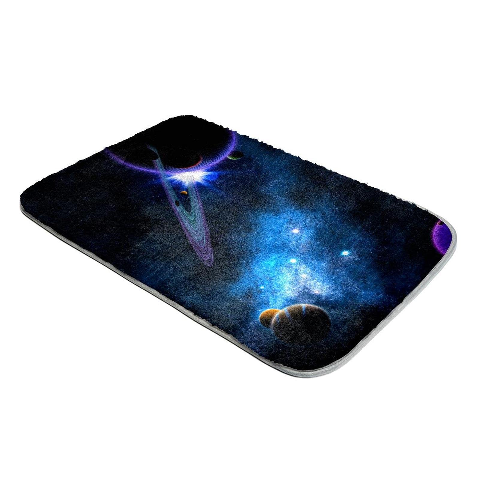 Tapis à poils longs en fausse fourrure lavable avec motif planètes