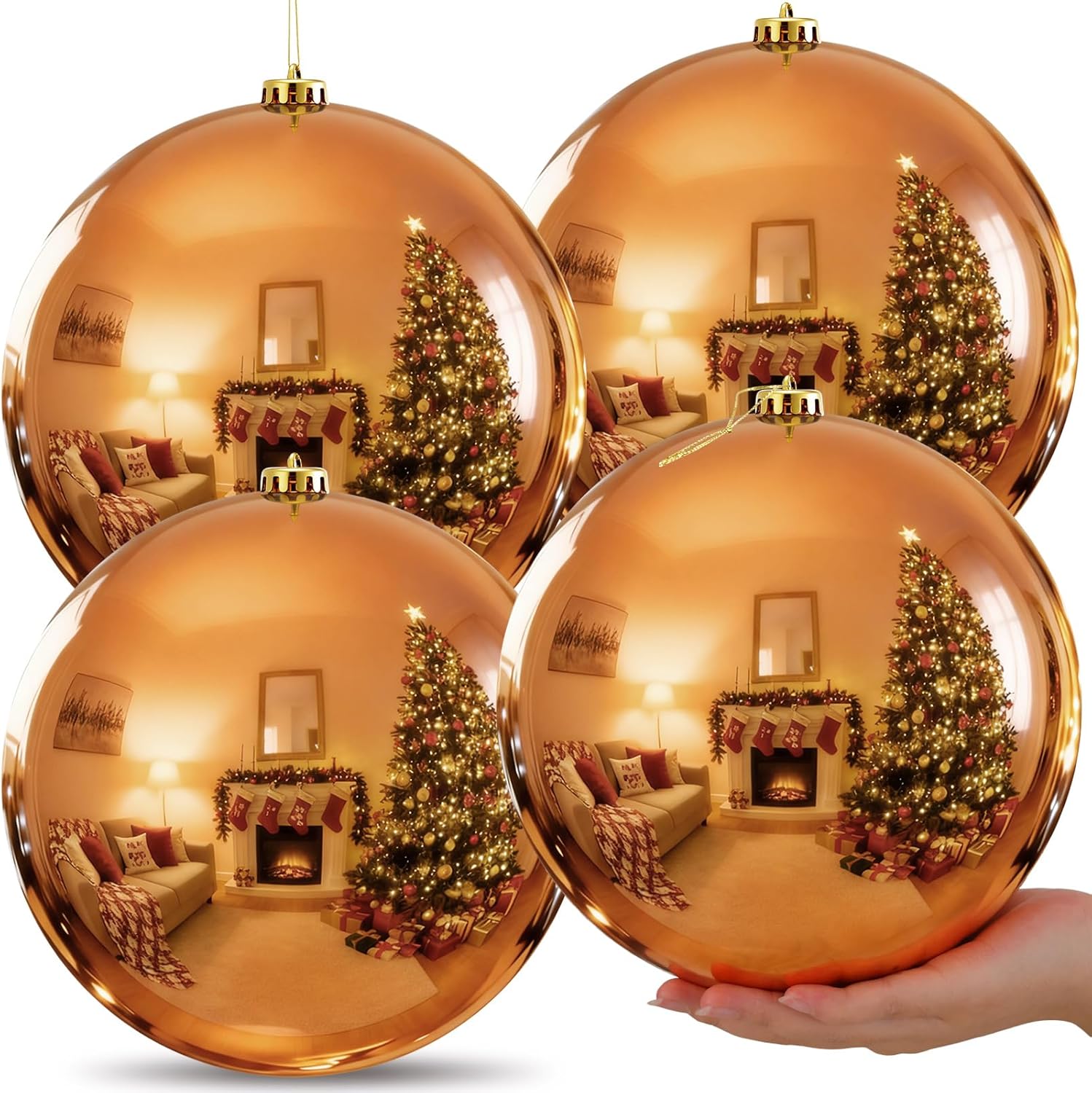 Zubebe 4 Pcs Extra Large Christmas Ball Ornaments 8'' (200 Mm) Giant Oversized Plastic Xmas Ball Big Hanging Christmas Tree Ornaments for Holiday Party Outdoor Decor(Bronze Orange) 8" Bronze Orange