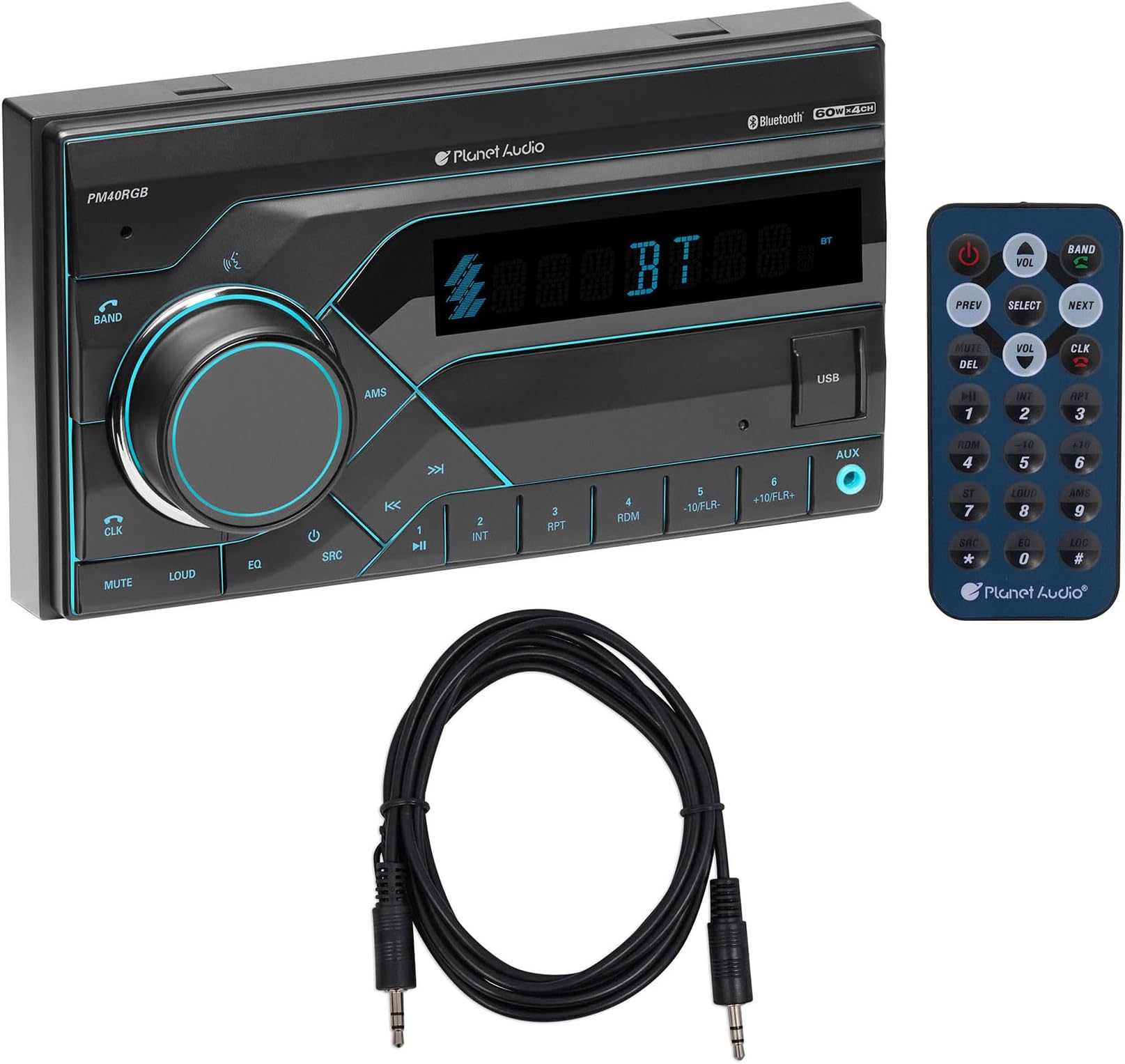 Bundle: PM40RGB 2-Din Digital Media Car Stereo Receiver w/Bluetooth/USB/AUX Bundle with Rockville TS1224 6Ft 3.5MM to 3.5MM Aux Cable - 100% Copper (2 Items)