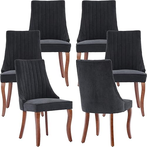 Miniatura 8 de Juego de 8 sillas de comedor modernas de mediados de siglo, sillas tapizadas de lino beige para cocina y comedor, sillas de cocina con patas de