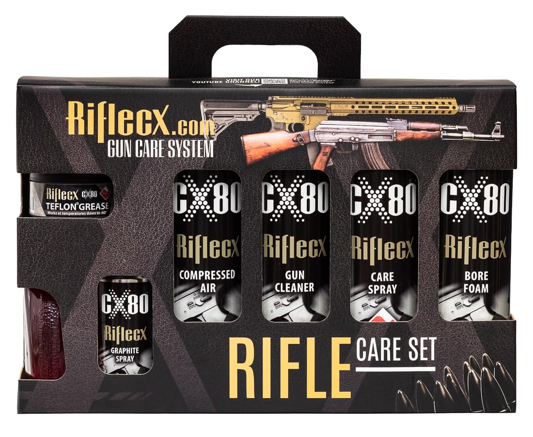 Kit de Nettoyage pour Fusil - Ensemble Complet pour l’Entretien des Fusils avec Nettoyant, Huile, Lubrifiant, Lunettes de Protection et Gants - pour Tir Sportif