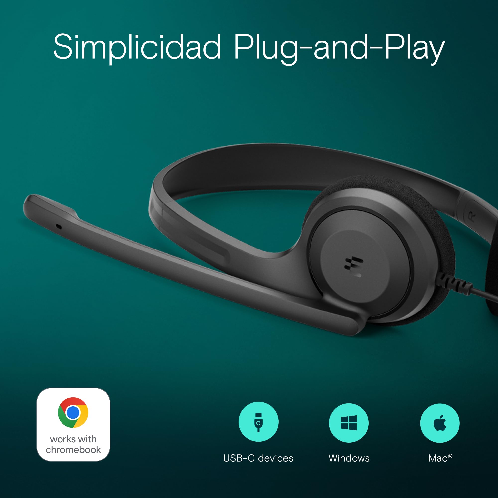 EPOS C1 USB-C Wired Headphones - Hi-Fi Audio, Noise Reduction Microphone, Ergonomic Design for Long Use, On-Ear Headphones, Ideal for Office and Remote Work, Chromebook Certified - 5