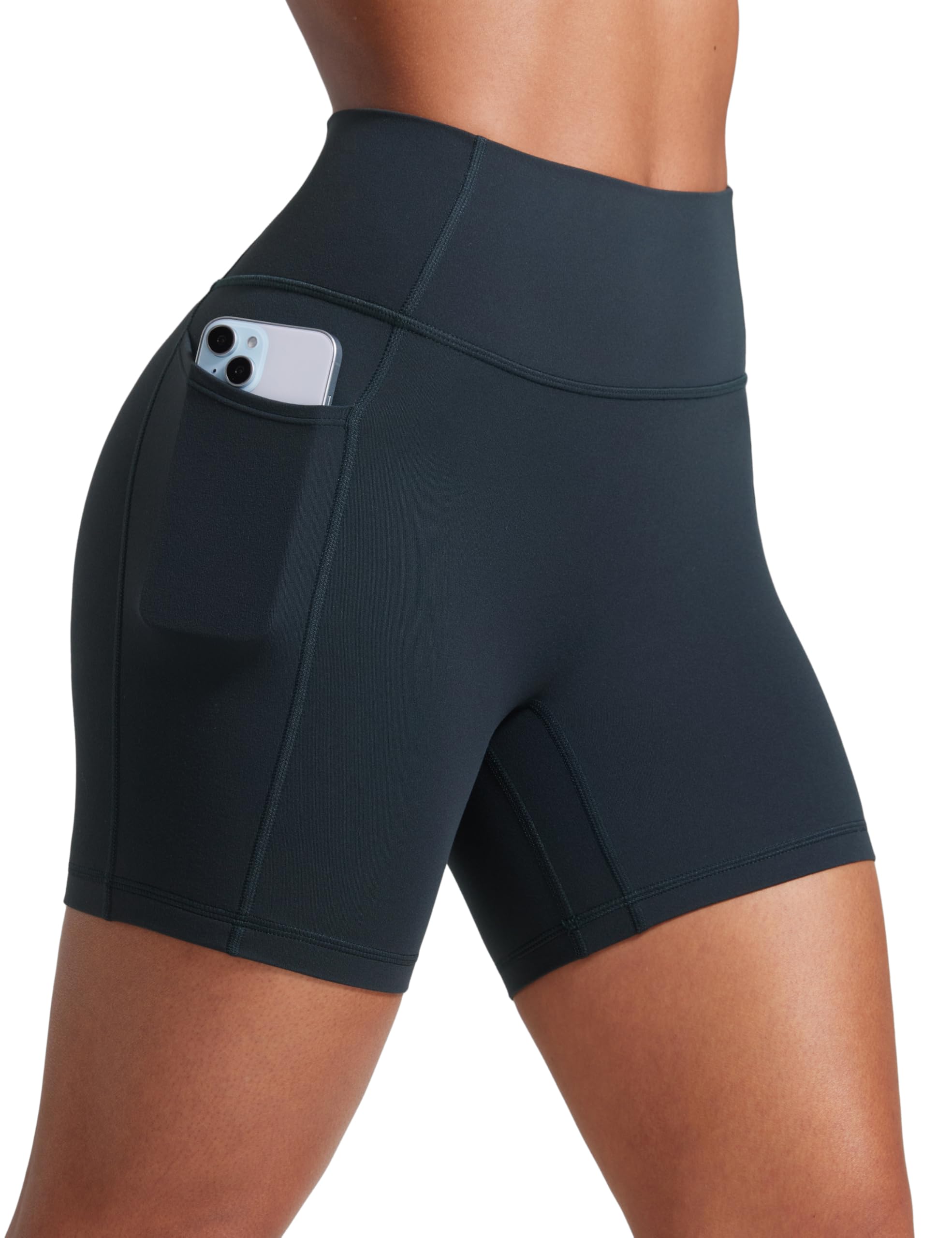 CRZ YOGA Damen Secretsculpt Butterlift Hohe Taille Scrunch Butt Biker mit Taschen Keine Vordernaht Workout Booty Push Up Shorts - 13cm