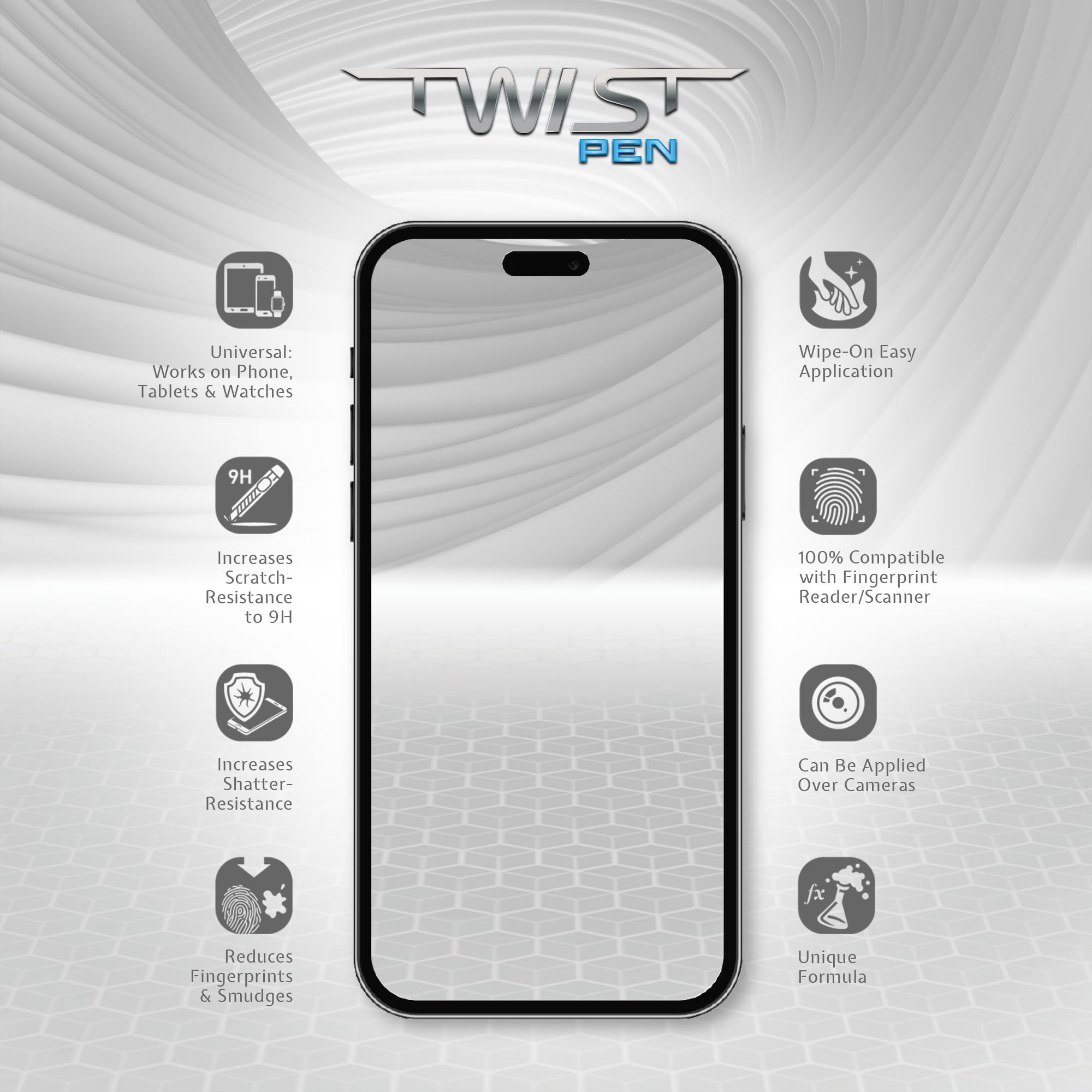 TWIST PEN Osłona ekranu z płynnego szkła na maksymalnie 10 urządzeń – odporna na zarysowania i pękanie, nano ochrona do wszystkich telefonów, tabletów, inteligentnych zegarków, uniwersalna