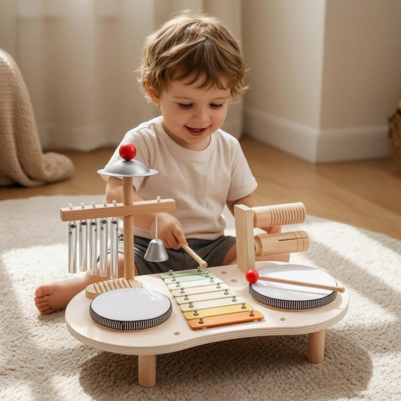 Colcolo Strumento a Percussione per Bambini Set Musicale Educativo Xilofono Piatti Campane a Bacchette in Legno Apprendimento Ritmico Adatto per Ambienti Prescolari Playroom Camerette Casa