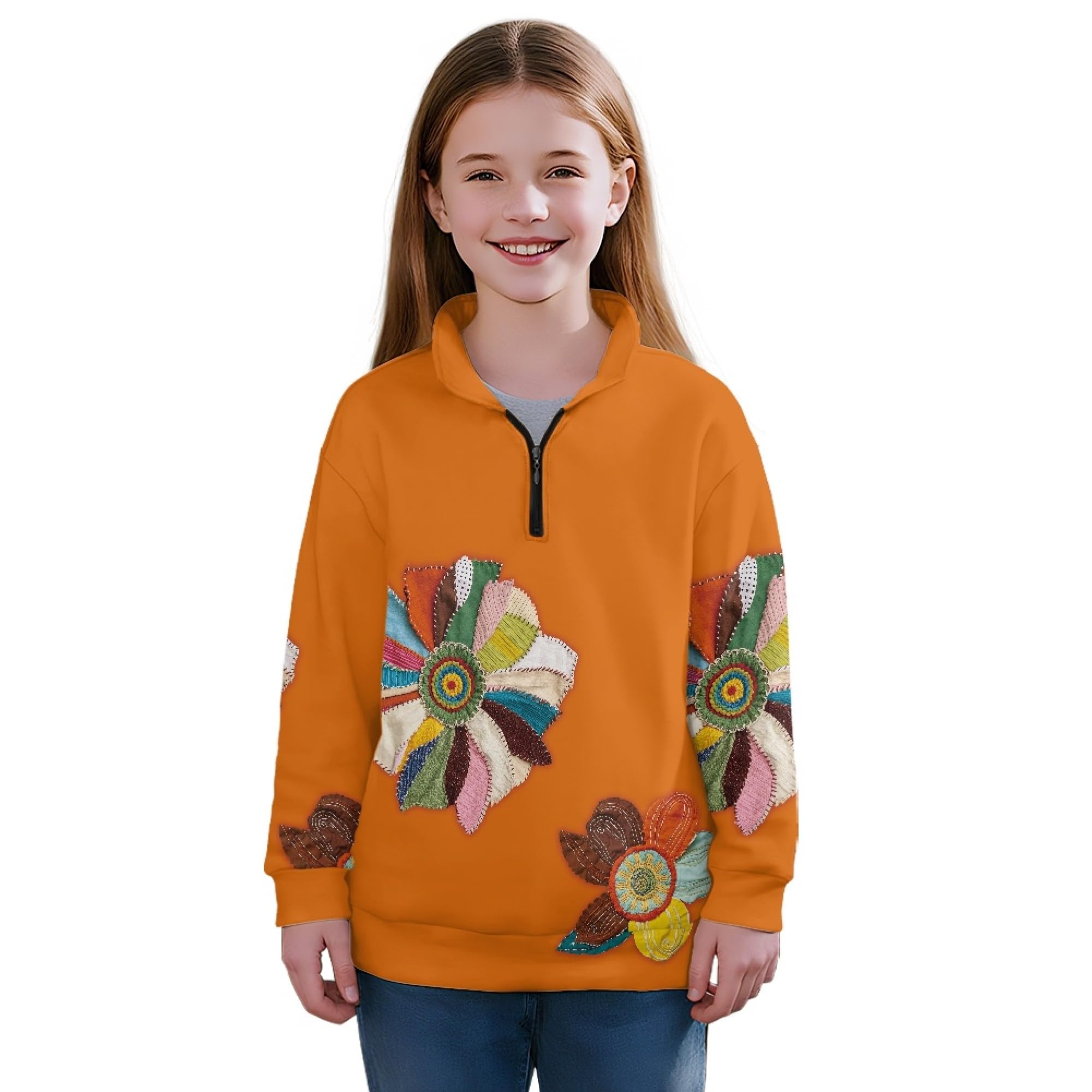 AmzPrint Girls' Novelty Quarter Zip Sweatshirt Long Sleeve Pullover Cool Activewear Running Hoodie For Teens Girls