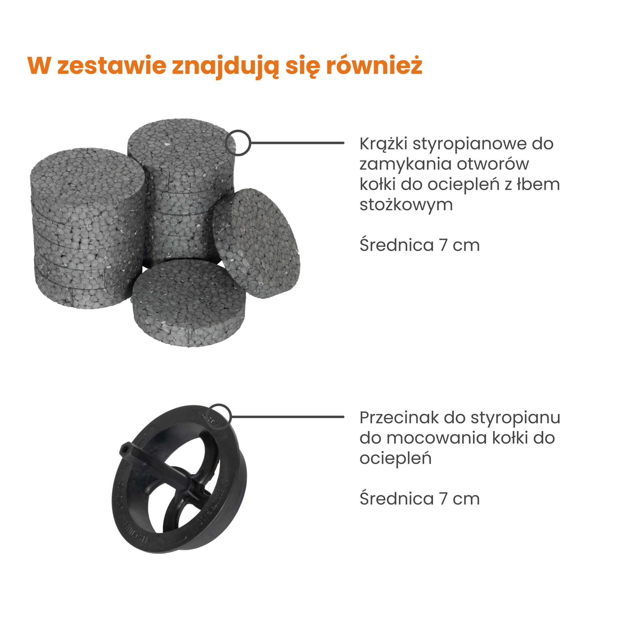 PROTEKTOR 200x Kołek wkręcany izolacji, 200x podkładki+frez Ø8 x 160mm | Kołek do systemu ociepleń (ETICS) do izolacji elewacji, do styropianu i wełny mineralnej, kołek talerzowy
