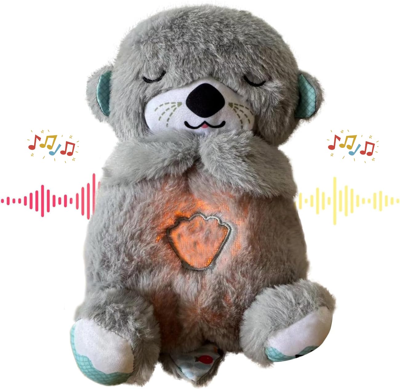 IKASA Breathing Teddy Bear Plush Sound Machine With Music, Lights & Motion - Infant Toy for Newborns, Soft Stitch Teddy, Portable Soothing Otter Baby Gift (Otter-Toy)