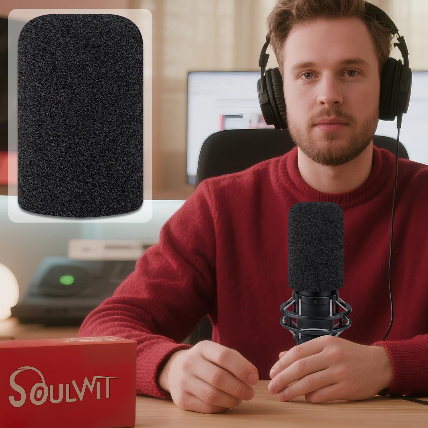 SOULWIT Protecteur Microphone Mousse Couvre Pop Filter pour HyperX QuadCast/QuadCast S/QuadCast 2S Microphones, Pare-Brise avec Mousse Haute Densité