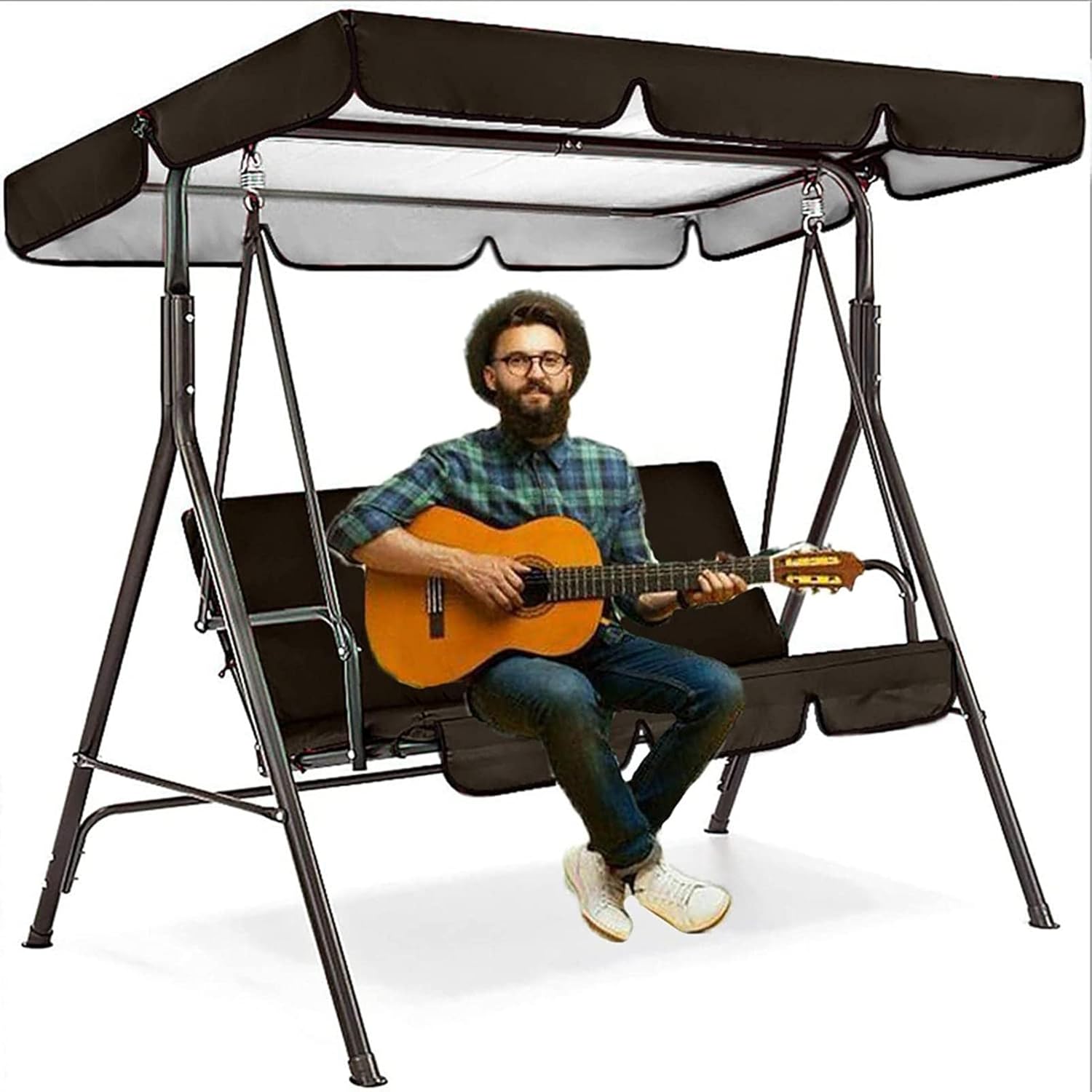 Water Resistant Patio Swing Cover Set,Swing Canopy Replacement Top Cover and Chair Cover,Garden Seater Sun Shade Porch Replacement Swing Cushion-(top Cover + Chair Cover)