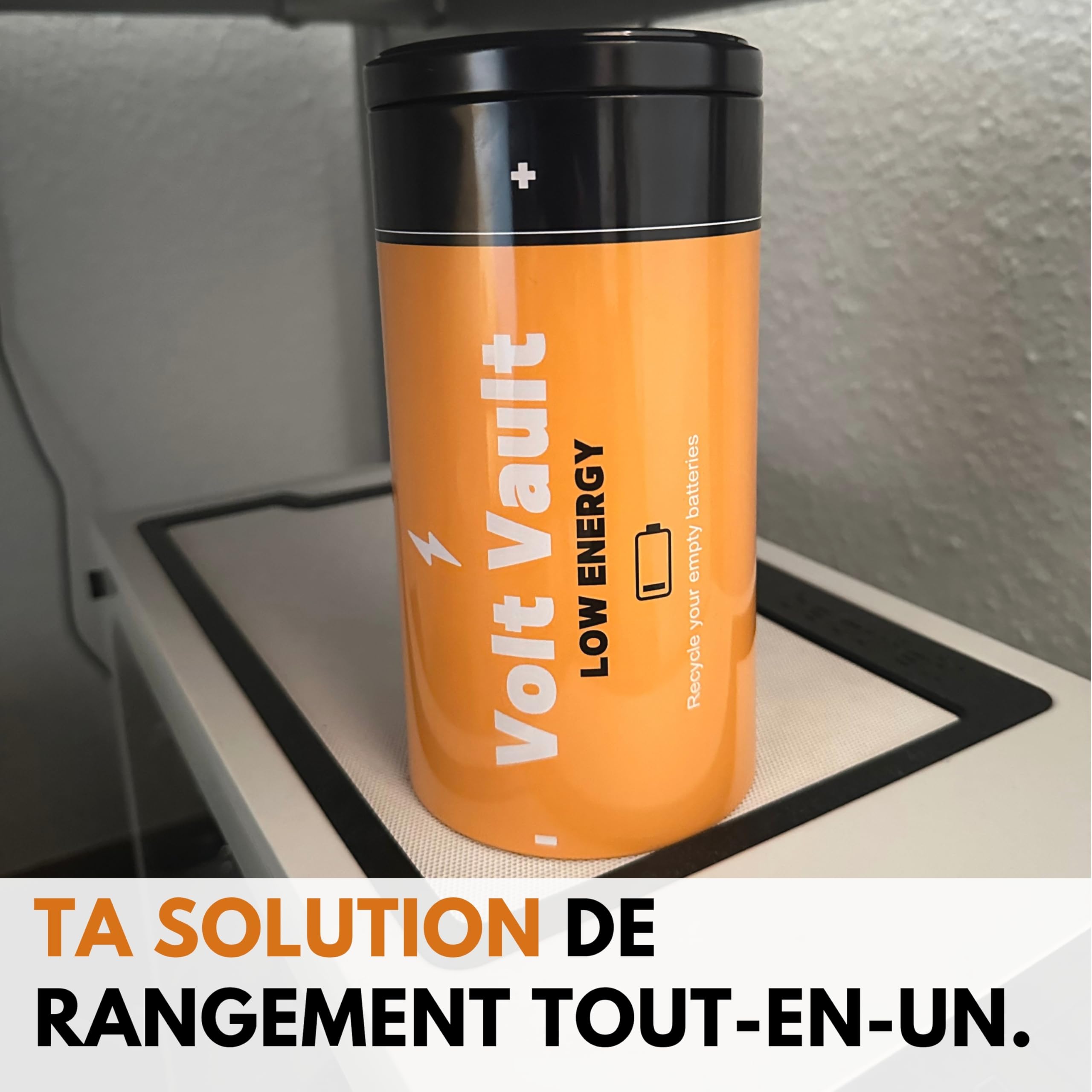 Winkee Boîte Volt Vault - Poubelle de bureau design - Rangement piles usagées - Boîte en métal