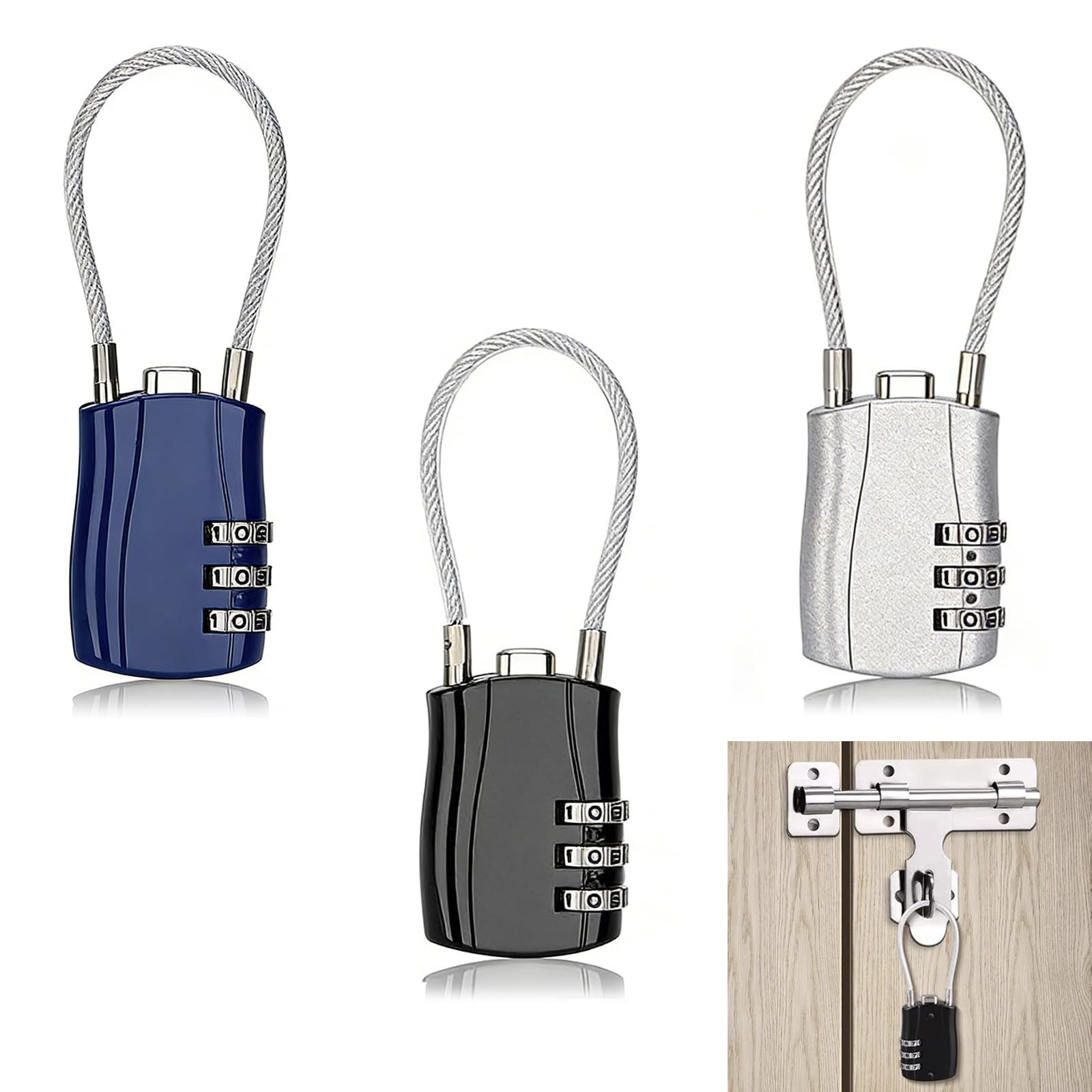 3PCS Soomuct TSA Suitcase Locks 4-Dial Security Travel Combination Padlock，Padlocks with Code，Suitable for Suitcases, Luggage, Storage Lockers, and Small Padlocks. (Black, Silver)