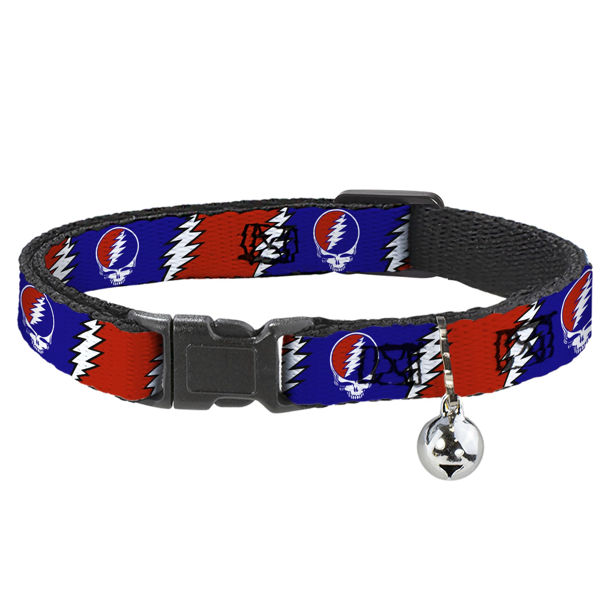 Buckle-Down Cat Collar Breakaway Steal Your Face Lightning Bolt Repeat Red White Blue 8 to 12 Inches 0.5 Inch Wide
