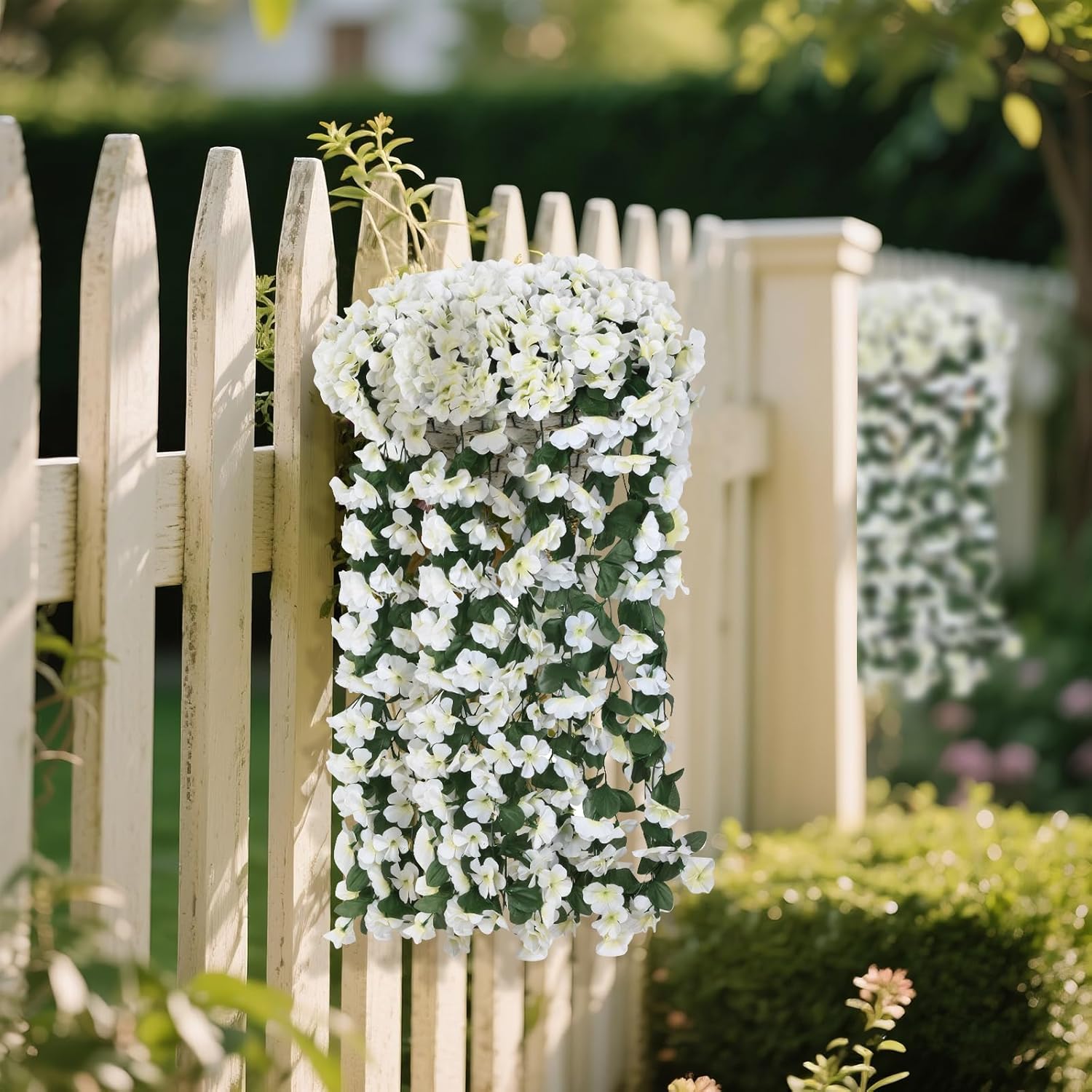 Artificial Flowers 3Pcs for Outdoors Faux Plants uv Resistant Realistic Hanging Flowers or Home Porch,Deck,Balcony,Patio (White)