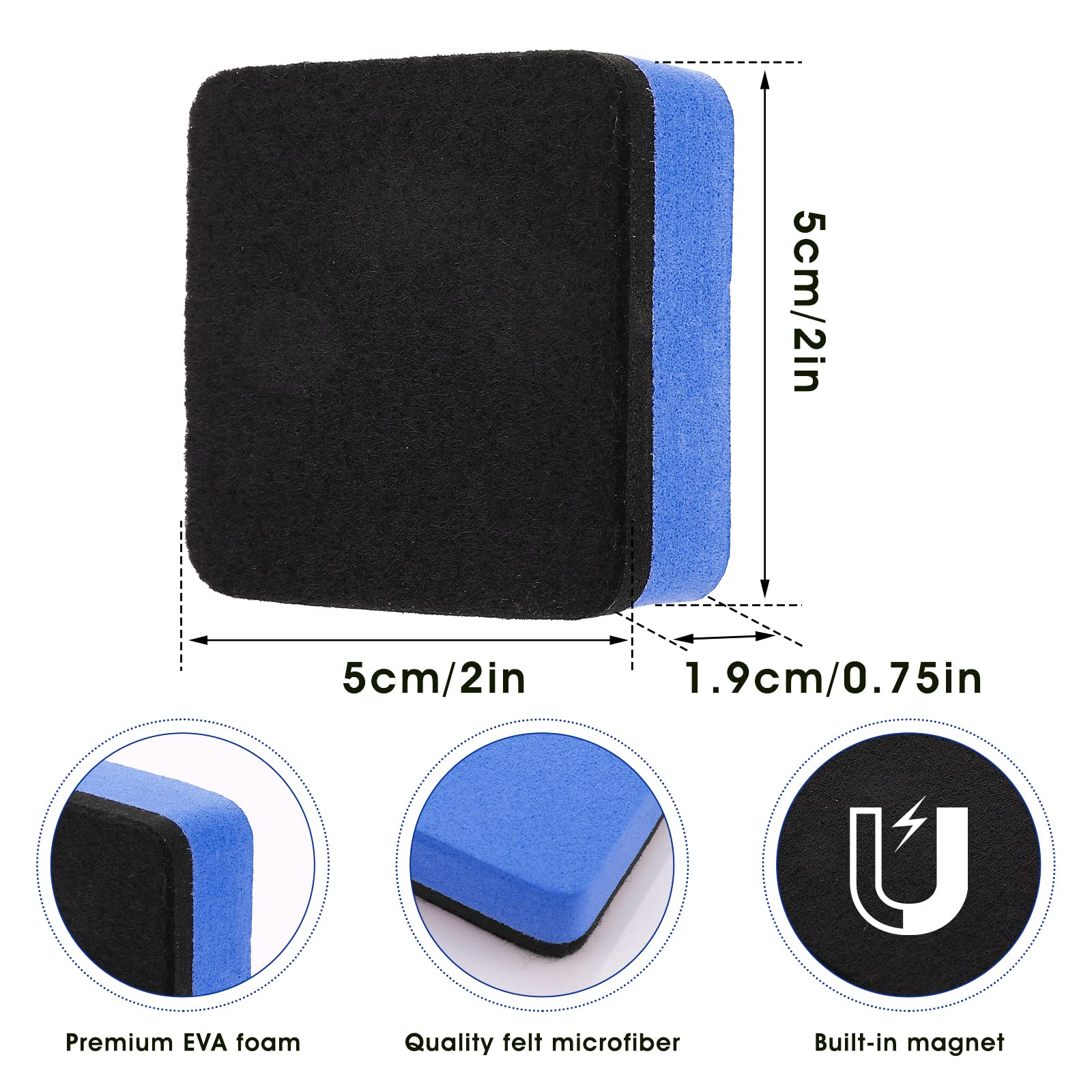 White Erasers 40 Pack Mini Magnetic Whiteboard Erasers - 2x2 Inch Square Dry Erase Board Cleaners For Office & Classroom Classroom Office Erasers Bulk