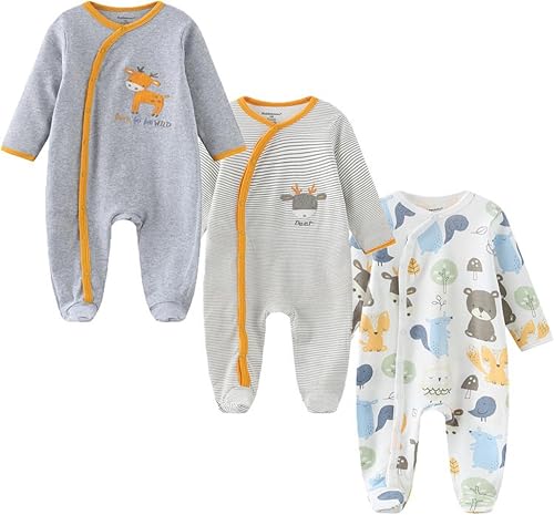 Ecojoy Baby Girls Boys Long Sleeve Printed Bodysuit Infant Foot Jumper Cotton On