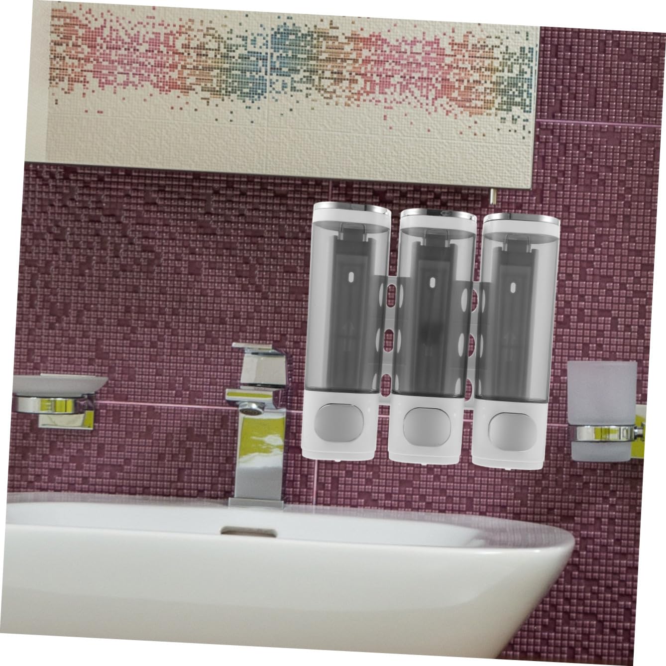 Dispensador de Jabón de Pared Manual Triple Abs Blanco