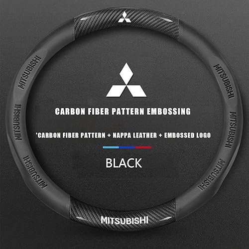 Miniatura 4 de Calebkk Funda para volante de automóvil Mitsubishi, de fibra de carbono de alta calidad, antideslizante, transpirable, para accesorios de automóvil