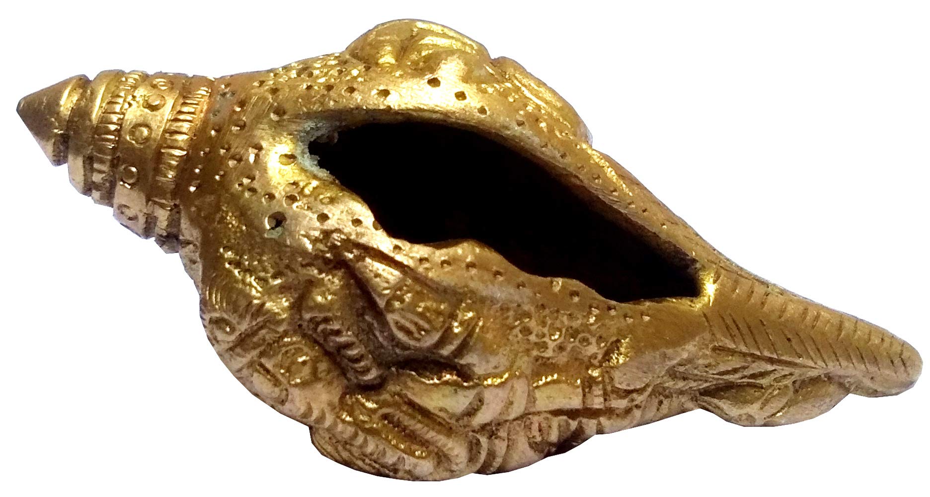 Purpledip Small Brass Ganesha Shankha: Holy Conch Design Idol (11837)