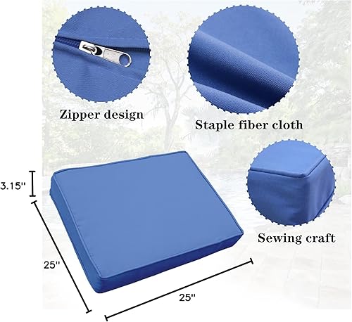 Miniatura 7 de Fundas de cojín de repuesto, fundas de cojín para patio al aire libre impermeables (25.6 x 25.6 x 3.94 pulgadas, azul)