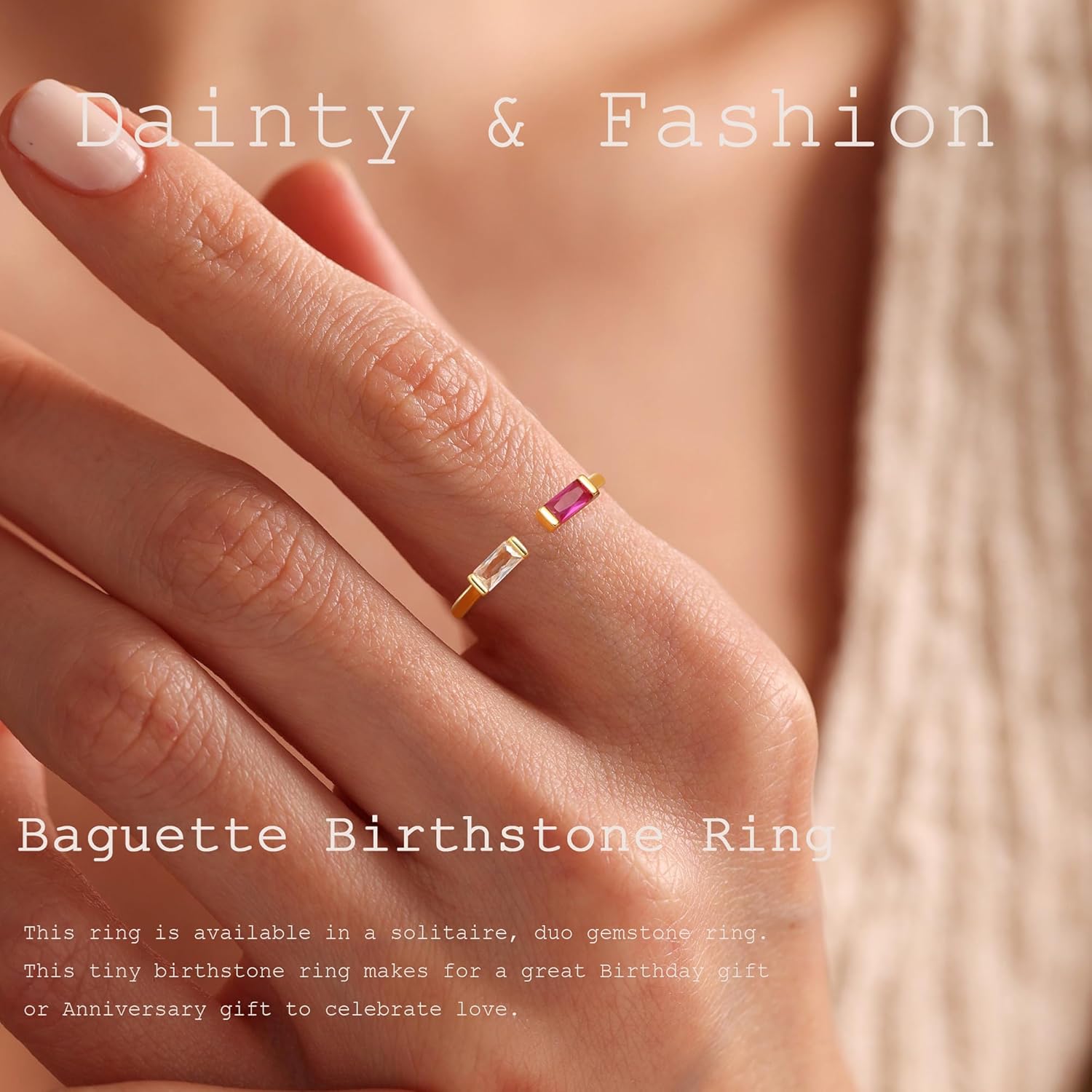 JSJOY Birthstone Rings for Women Dainty Emerald Blue Ring Birthday Gifts for Mom Her Gemstones CZ Ring for Teens Gold Rings That Don't Tarnish Adjustable Ring Jewelry Gifts - Image 2