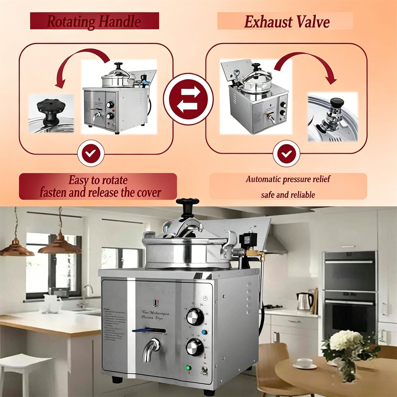 Grande friggitrice ad Aria a Pressione Commerciale da 16 Litri, 3000 W, Display Digitale Touch Screen con Pressione di Esercizio di 8-10 psi, 50-200℃, 8 programmi preimpostati