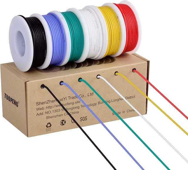 TUOFENG 18AWG Electrical Wire, Hook up Wire Kit 0.82mm² Flexible Silicone Wire(6 Different Colored 4 Meter spools) 600V Stranded Wire High Temperature Resistance