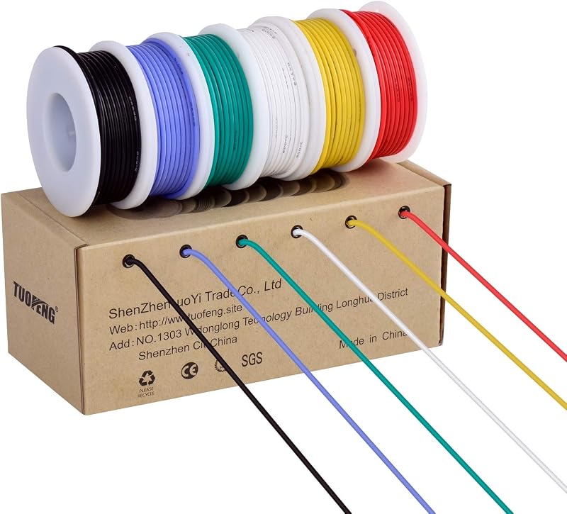 TUOFENG 18 AWG Stranded Wire, 6 Colors, 13.2 ft Each, Tinned Copper | Flexible silicone wire