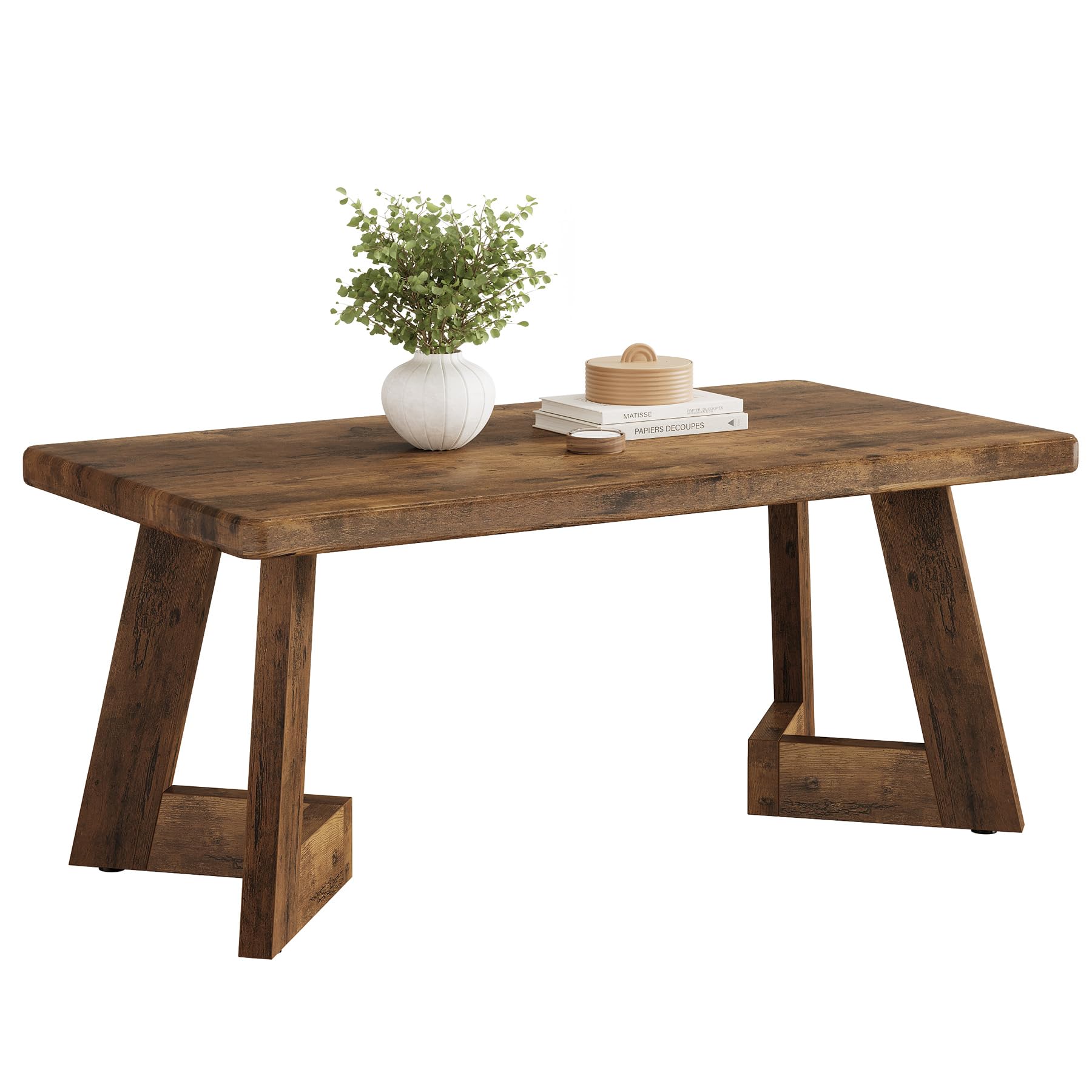 Tribesigns Tavolino da Salotto, Tavolino da Caffè in Stile Country con Gambe a V, 120 x 60 cm Tavolo da Divano Rettangolare per Soggiorno, Facile da Montare, Marrone Rustico