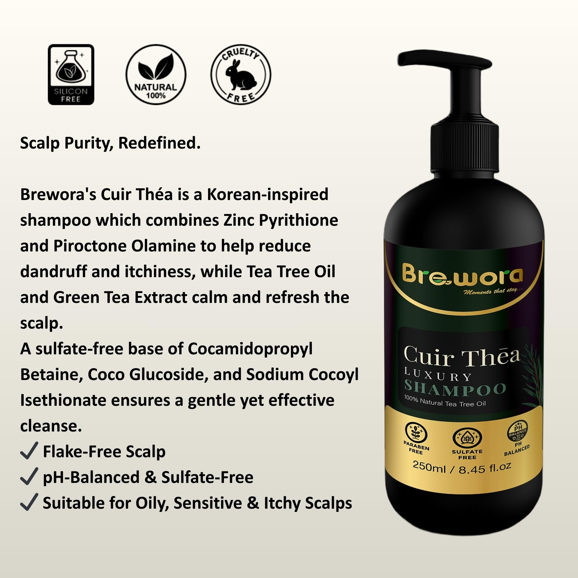 Brewora Cuir Thēa | Luxury Shampoo | Tea Tree Oil | 250ml 2