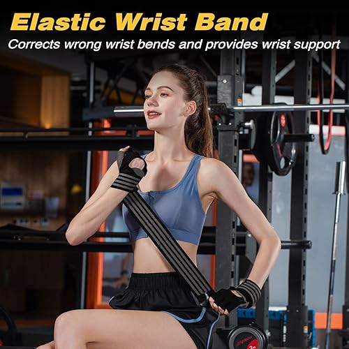 Miniatura 8 de Glofit Guantes de entrenamiento con soporte para muñeca para hombres y mujeres, guantes de levantamiento de pesas, antideslizantes, acolchados, sin