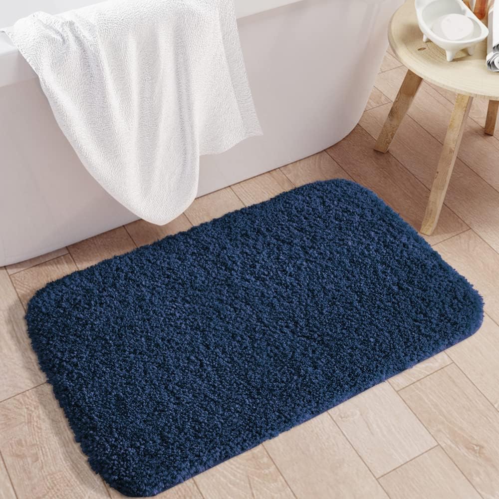 DEXI Bathroom Rug Mat, Extra Soft and Absorbent Bath Rugs, Washable Non-Slip Carpet Mat for Bathroom Floor, Tub, Shower Room (24"x16", Navy)