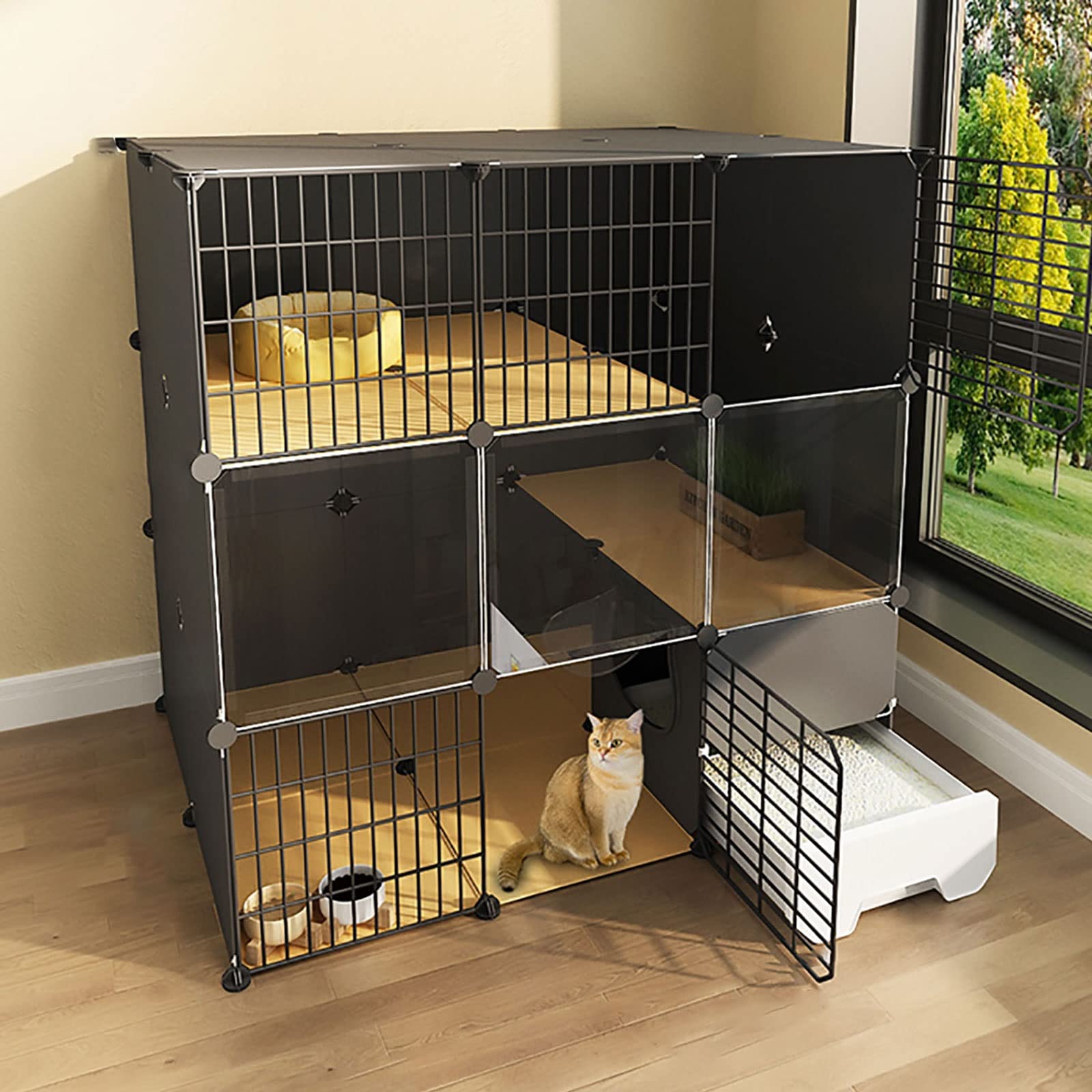 asdchZen Cat Cages Indoor,Cat Cage With Cat Litter Box 2/3 Tier Cat Crate Cat Playpen Small Animal Cage Easy To Clean,Exercise Place Ideal For 1-3 Cat,111X95X109Cm