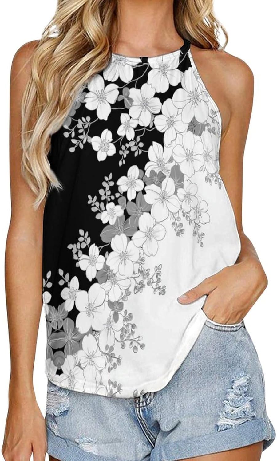 domirica Tank Tops for Women 2025 Floral Print Casual Summer Fashion Boho Sexy Crewneck Pullover Cropped Sleeveless Tshirts
