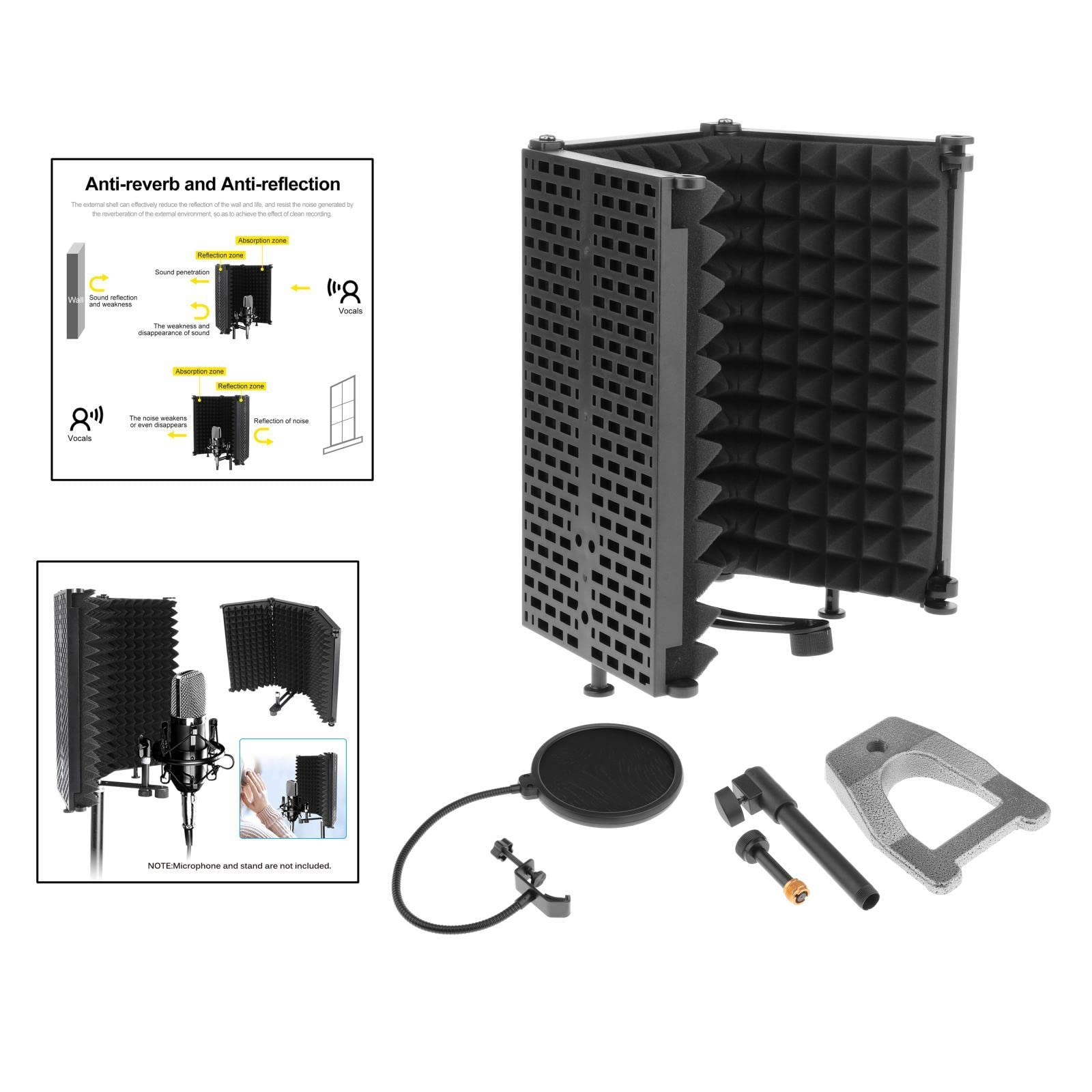 barenx Filtro de aislamiento de micrófono de grabación de estudio, filtro de espuma absorbente de alta densidad, para cualquier equipo de grabación de micrófono condensador - F