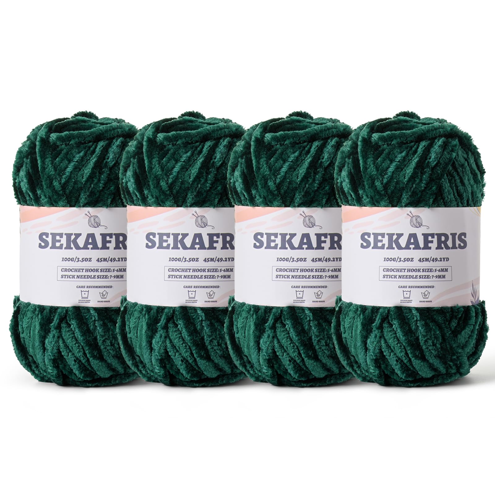 Chenille Velvet Soft Yarn Dark Green 4 Pack