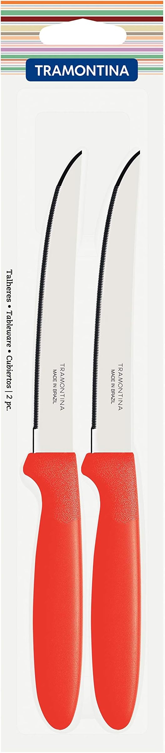 Tramontina Ipanema 2 Pieces Steak Knife Set with Micro Serrated Edge Stainless Steel Blades and Red Polypropylene Handles