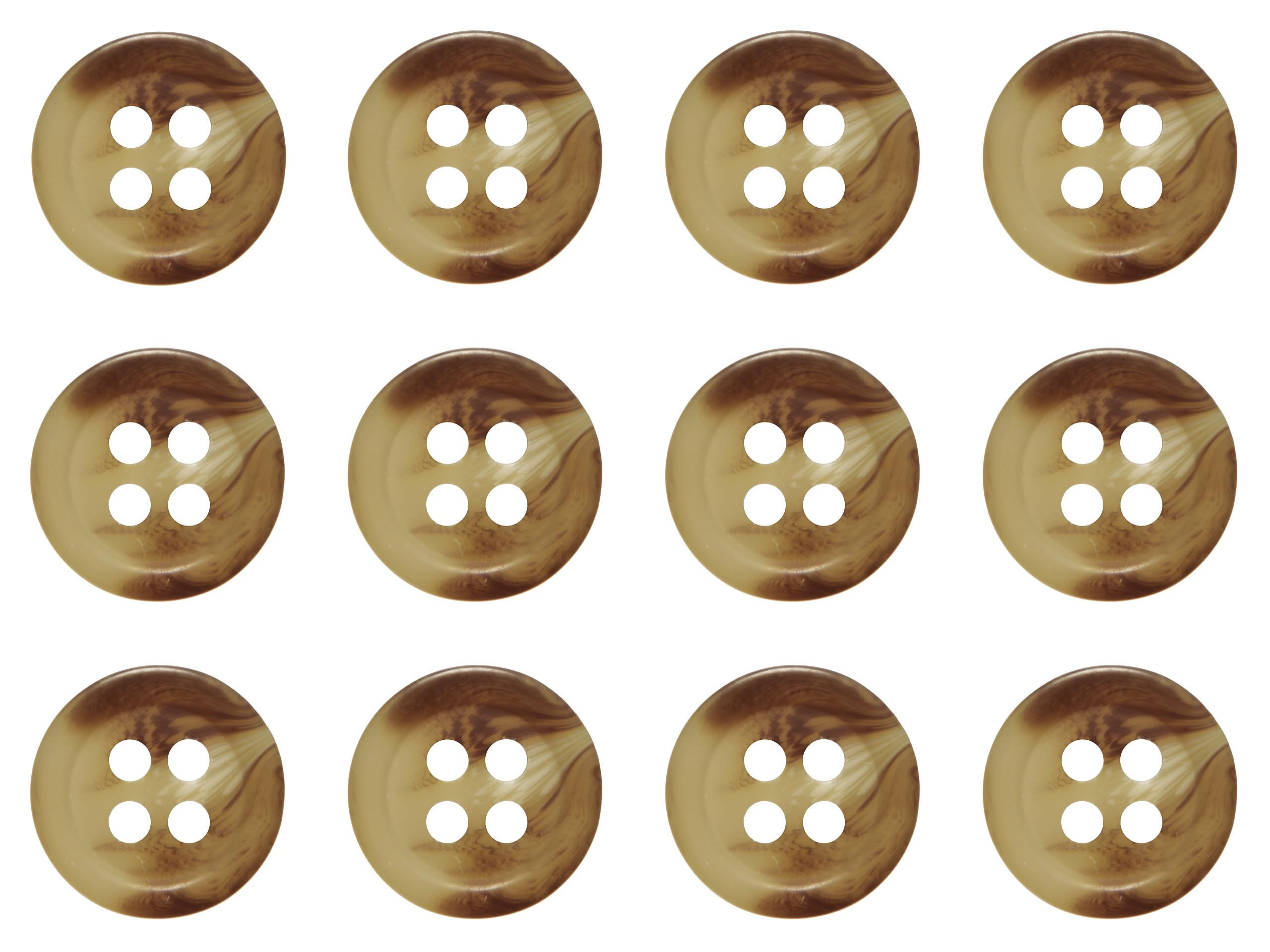 Pack of 12 Light Mixed Brown 11mm Round Faux Horn Sew On Plastic Buttons for Shirts Blouses Flat 4 Holes 18L
