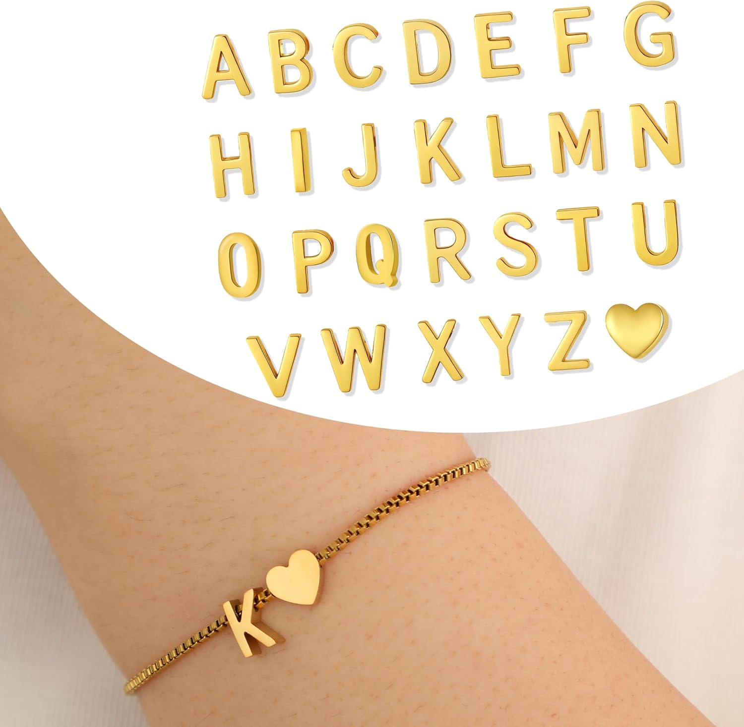 Heart Initial Bracelet for Women Waterproof 14K Real Gold Plated Letter A-Z Bracelets Tiny Gold Initial Bracelets Cute Heart Bracelet Gifts for Women Jewelry - Image 4