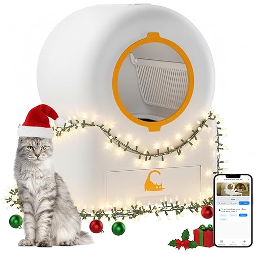Self Cleaning Litter Box - Large Capacity Automatic Litter Box Smart Robot for Multiple Cats, Auto-Empty with App Control, Auto Sensors for Safety Protection, Enhanced Whisper-Quiet Design, White
