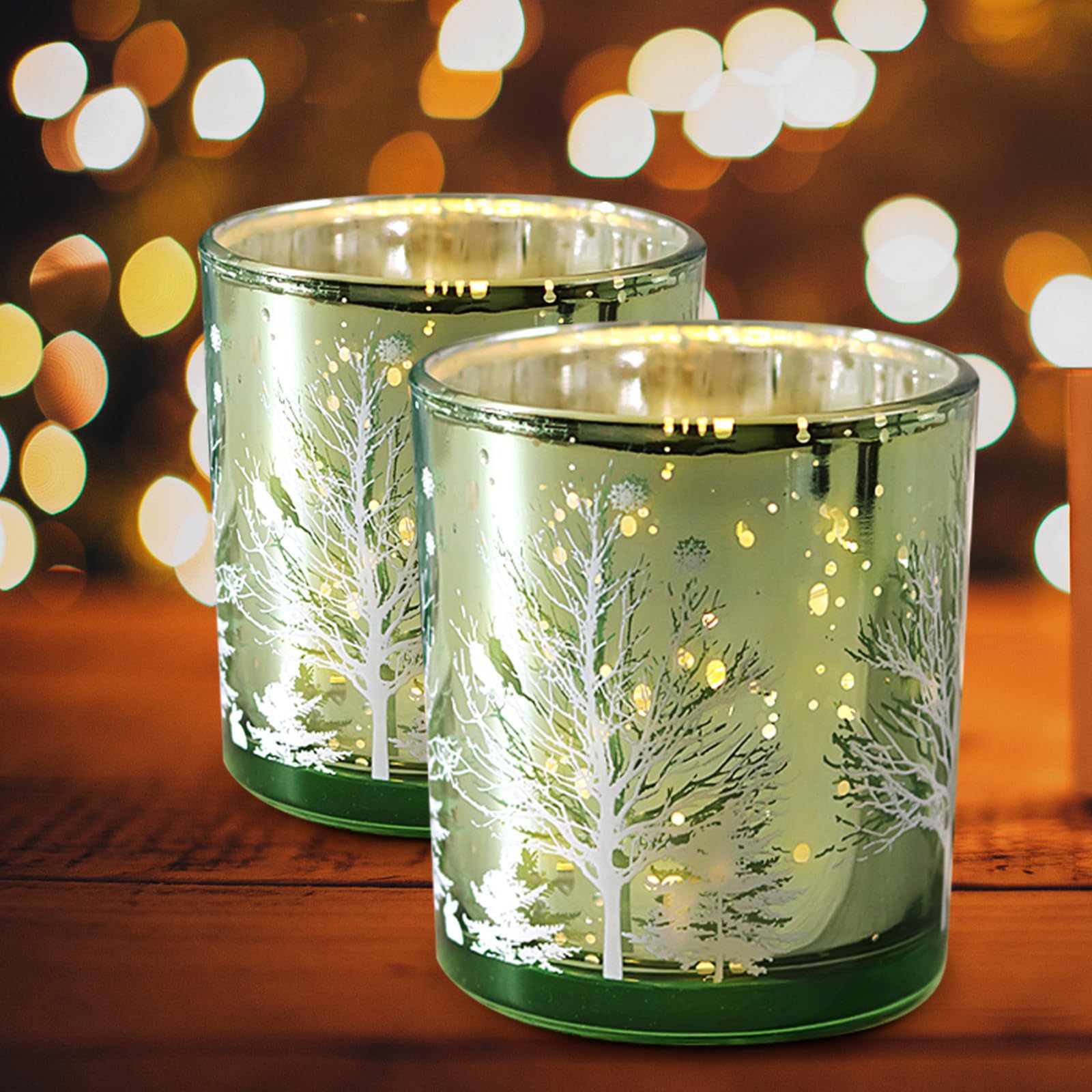 TOYANDONA 6 Piezas Portavelas de Cristal Navideño Árbol de Navidad Verde