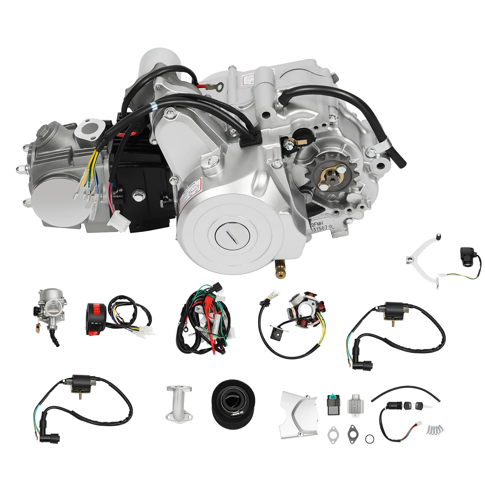 125cc 4 Tempi Motore, Motore semiautomatico con Cablaggio, Carburatore, Filtro aria, Carter catena per Dirt Bike Pit Bike Cross