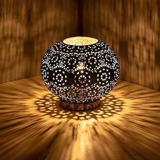 Moroccan Mosaic Table Lamp Metal Turkish Moroccan Lamp Handmade Mosaic Bedside Lamp Nightstand Lamp with Vintage Patina Green Globe Lampshade, for Bedroom Living Room Decor, Size 7" H &7.8" D