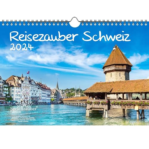 Reisezauber Switzerland DIN A4 Calendar for 2024 Zurich Bern Mountains Travel Holiday - Set Contents: 1x Calendar, 1x Christmas and 1x Greeting Card (3 Pieces)