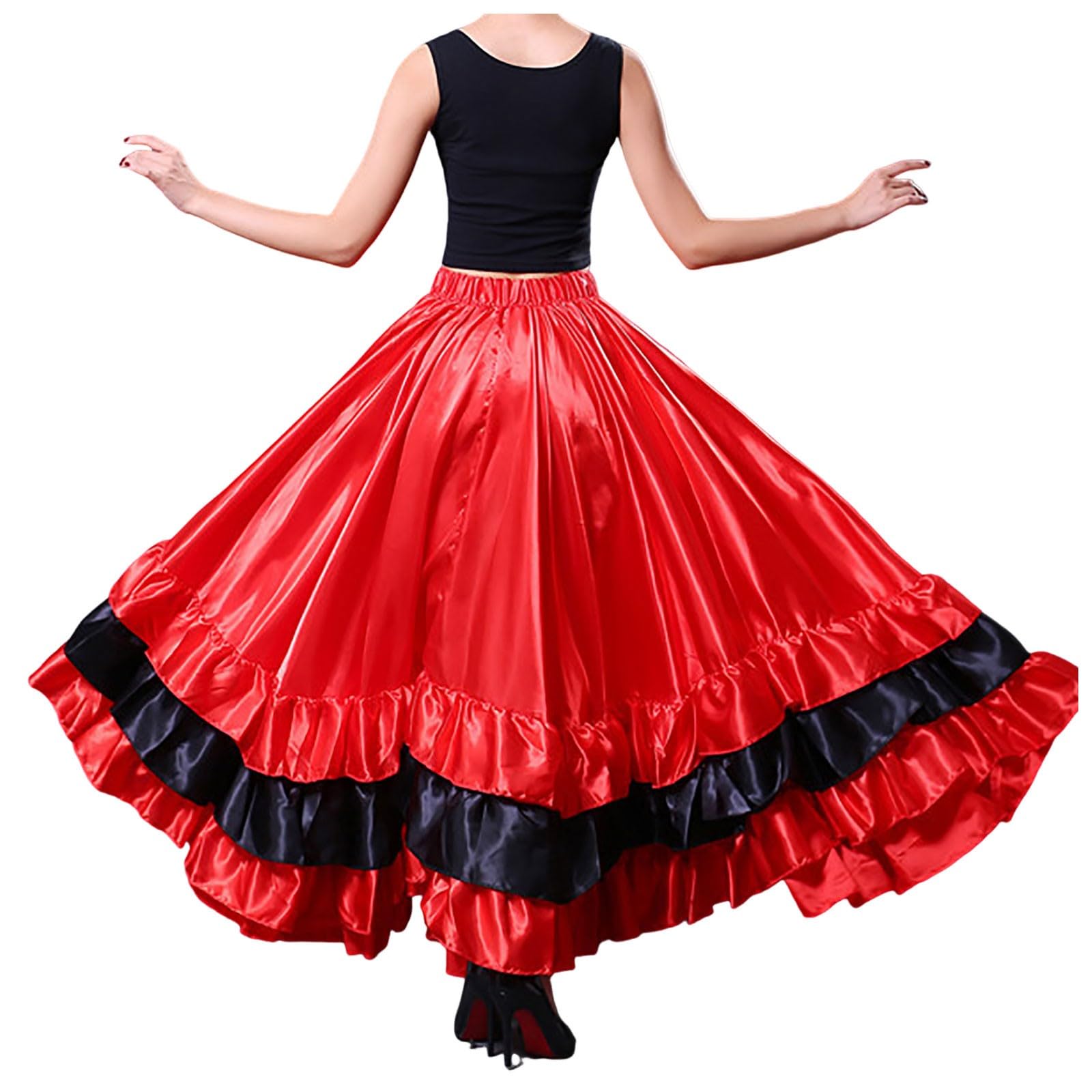Donna Gonna da Danza del Ventre Gonna Lunga e Ampia Grande Altalena Gonna Lunga da Danza del Spagnola Rosso Maxi Gonna Costume da Festival Gonne Danza Classica Tango Moderno da Ballo