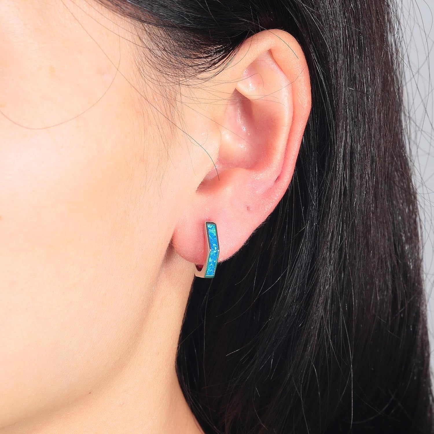 Opal Hoop Earrings for Women Hexagon Huggie Earrings 14K White/Yellow Gold Plated Hypoallergenic Small Huggie Hoop Earrings for Women Girls Jewelry Gifts - Image 6