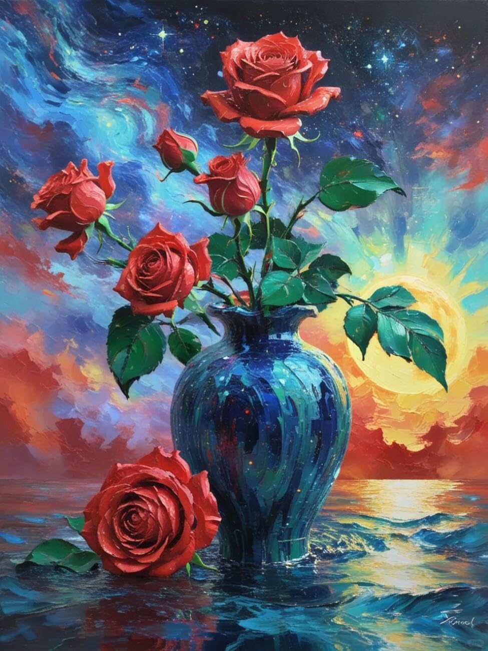 Henypt Kreuzstich Stickpackungen Fantasierose Blumen DIY Gobelin Stickbilder zum Selbersticken Starter-Set ErwachseneWandkunst für Zuhause 14CT 80x100cm