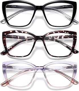 Reading Glasses for Women, 3 pack Fashion Oversized Blue Light Readers for Women, Spring Hinge Cat Eye Glasses Anti Eyestrain (A1 Black Tortoiseshell Purple, 1.50)