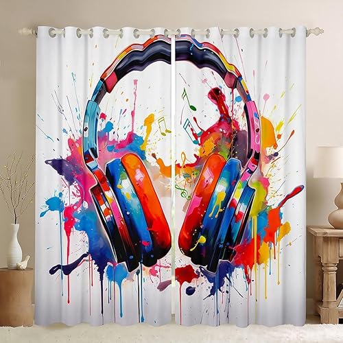 Miniatura 15 de Cortinas de música rock, cortinas y cortinas con temática musical, cortinas opacas con impresión de notas musicales, cortinas opacas en blanco y